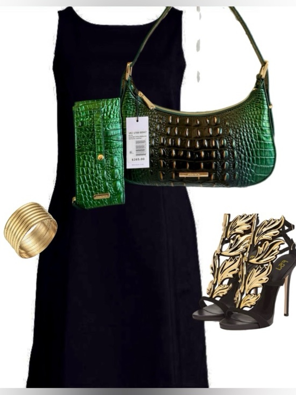 🌴OMG! 2 pc Set EVERGREEN OMBRE Brahmin KYRIE Shoulder Bag+ Credit Card Wallet